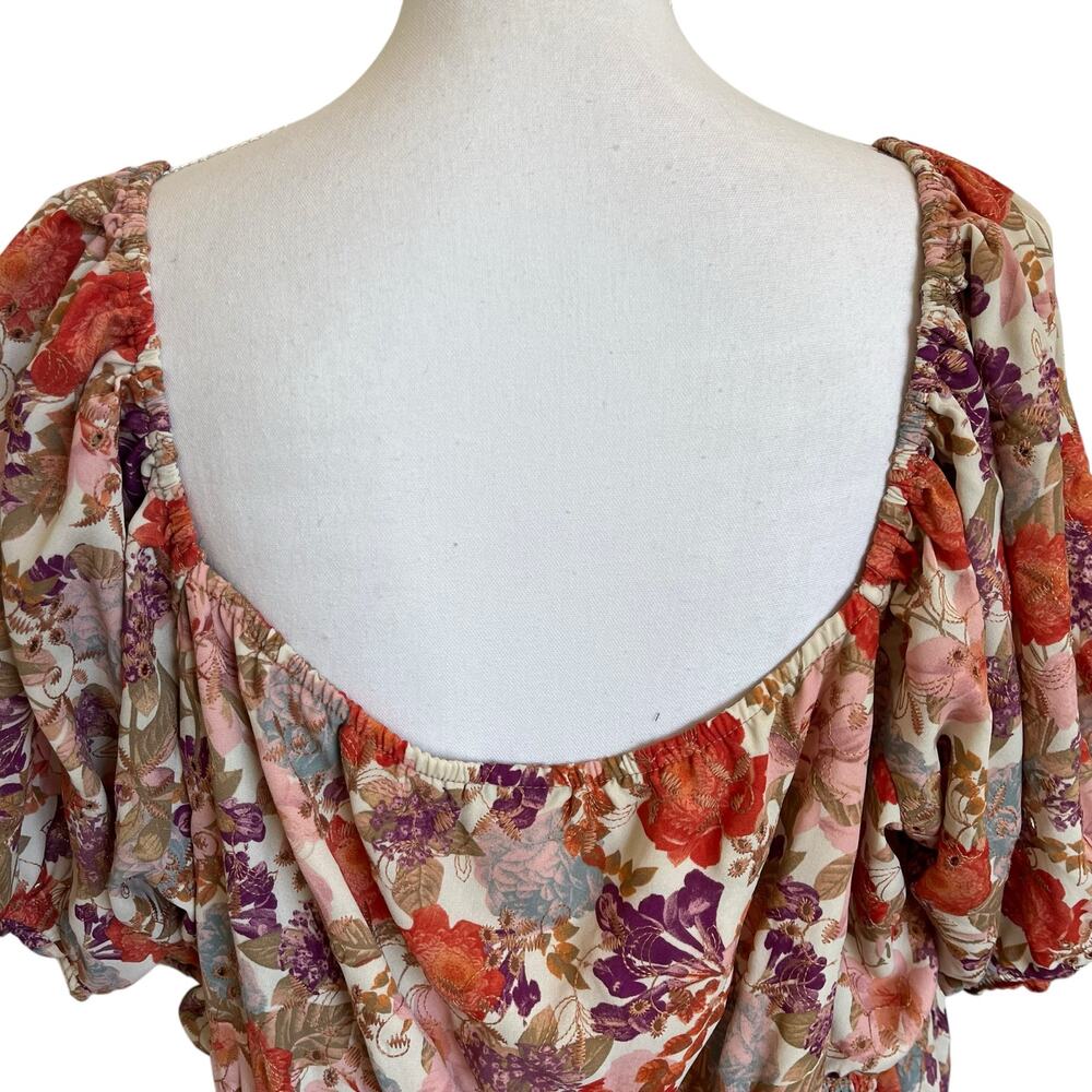 Torrid Top Blouse Georgette Size 3 3X 22/24 Peach Rust Floral Peasant Boho - Picture 7 of 13